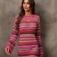 Womens Fashion Cutout Patchwork Knit Dress