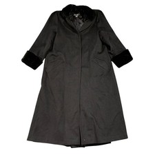 Steve 2 Womens Vintage Black Long Coat Faux Fur Collar Cuffs Size 8 Made in USA