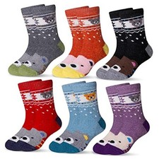 Kids Wool Socks For Boys Girls Warm Hiking Thermal Winter 1-3T 6 Pairs Bear