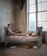 French Circa 1860 Original Painted Green Napoleon lll Cast Iron Daybed Sofa