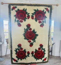 Vintage 1970s Red Rose Latch Hook Rug Wall D cor 28W/41L