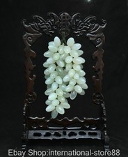10.4" Chinese Natural Green Xiu Jade Carving Grape Fruit Sculpture