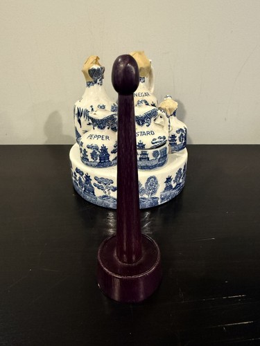 Vintage 1930s-1940s Japan China Blue Willow 8-Piece Condiment Set - Picture 9 of 10