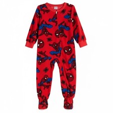 Spider-Man Toddler Boy's Superhero Print Red Soft Fleece Footed Pajama Sleeper