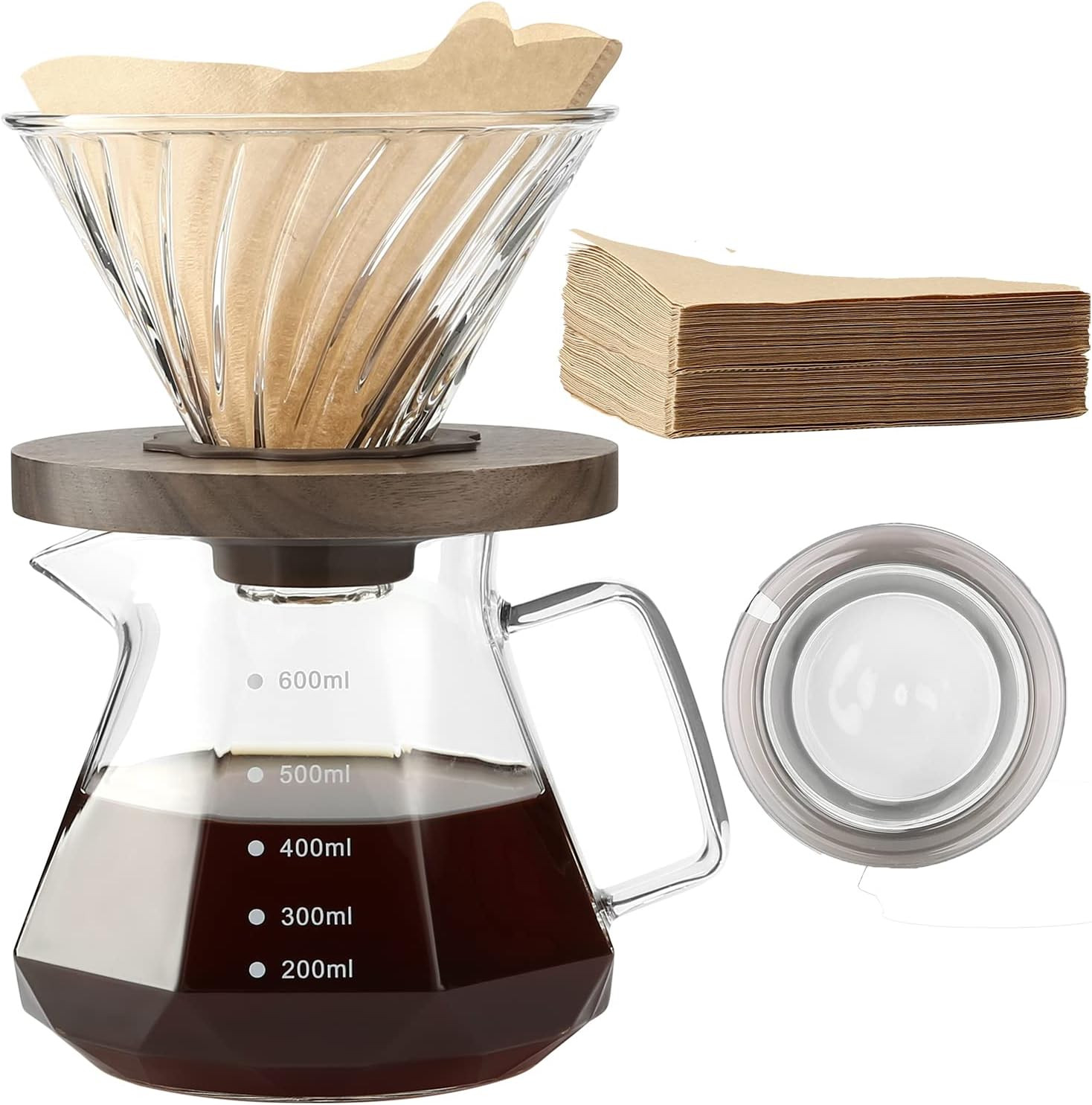 Pour over Coffee Maker, 20 Oz Borosilicate Glass Carafe with 100 Pcs V60 Paper F