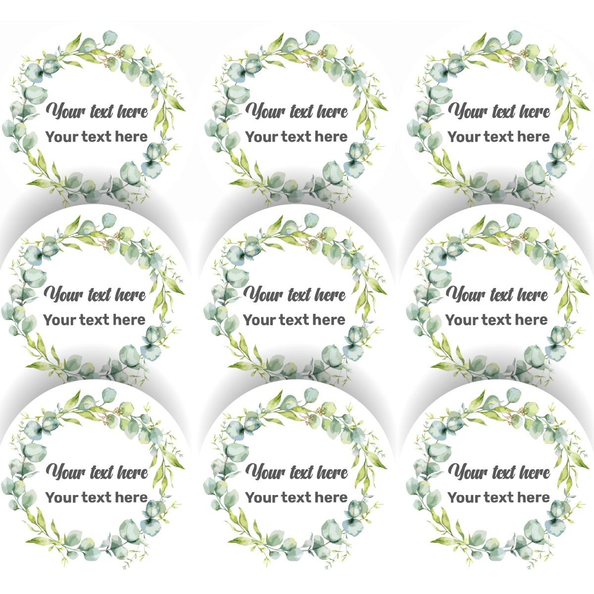 144 Floral Wreath Personalised 30mm Stickers Events, Weddings, Crafts