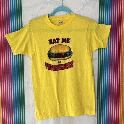 Vintage 80s Eat Me Fuddruckers Burger Humor Graphic T Shirt Paper Thin Medium