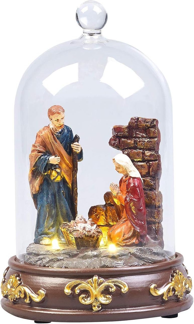 NEU Weihnachtskrippe Glasglocke LED handbemalt für Weihnachten Beleuchtung Fest
