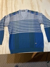 Vintage Barclay V Neck Sweater. Grey, Green, Blue. No Size Tag See Pictures