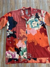 Johnny Was Silk Floral Patchwork Button Up Blouse Womens XS Boho Red Orange