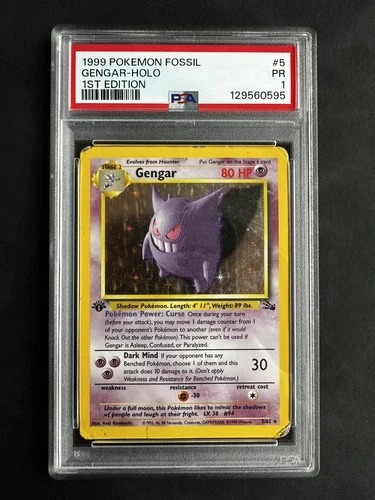 Pokemon TCG  – Gengar 5/62 – Fossil Set – 1st Edition Holo – PSA 1