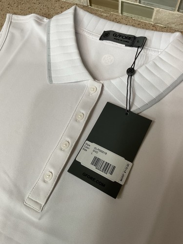 G/Fore Womens Golf Polo Top G4 Sz L Sleeveless Tech Pique 38” White Shirt New - Picture 2 of 11