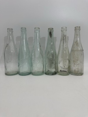 6 Round Bottom Glass Bottles Very Old Vintage Antique Soda Pop Ale Edelweiss