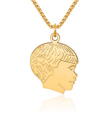 14K Solid Yellow Gold Boys Head Necklace
