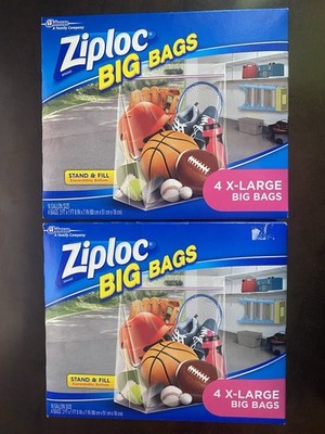 2X NEW Ziploc Big Bags 4 Count XL Stand & Fill Bags Expandable Bottom 2'X 20 