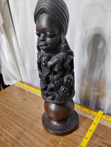 Antique Women Men Tall Makonde Tree Of Life Wooden Hand Crafted Sculpture - Afbeelding 2 van 6
