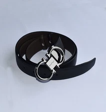 Reversible/adjustable Ferragamo Men’s belt Gunmetal finish Gancini buckle 120cm