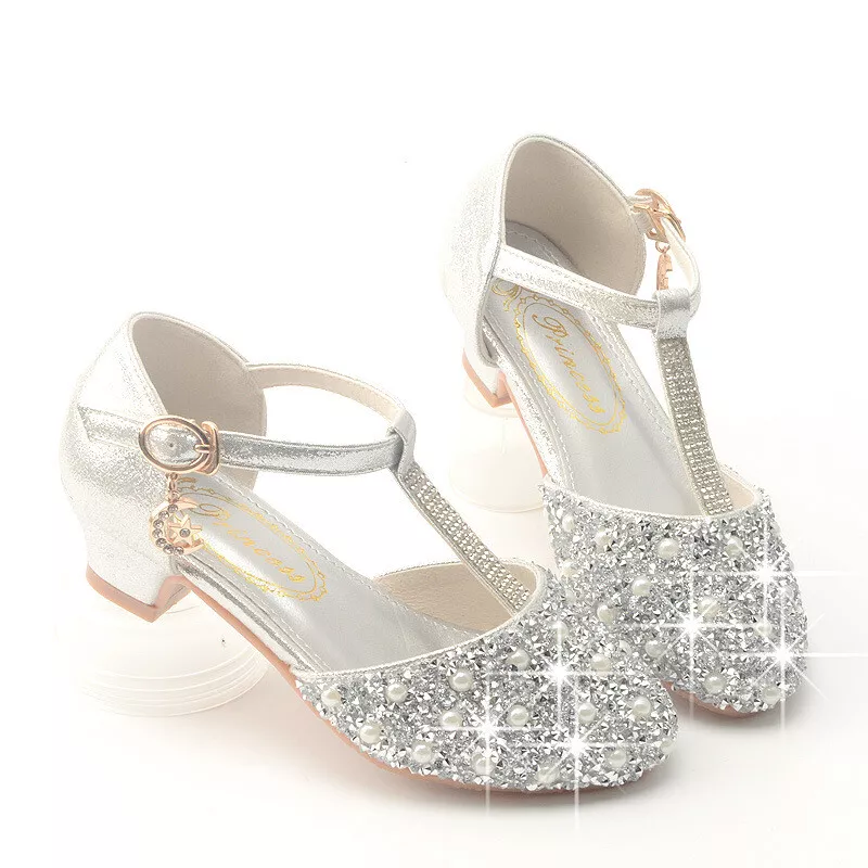 GIRLS DIAMANTE SHOES WEDDING PARTY BRIDESMAID LOW HEEL MARY JANE