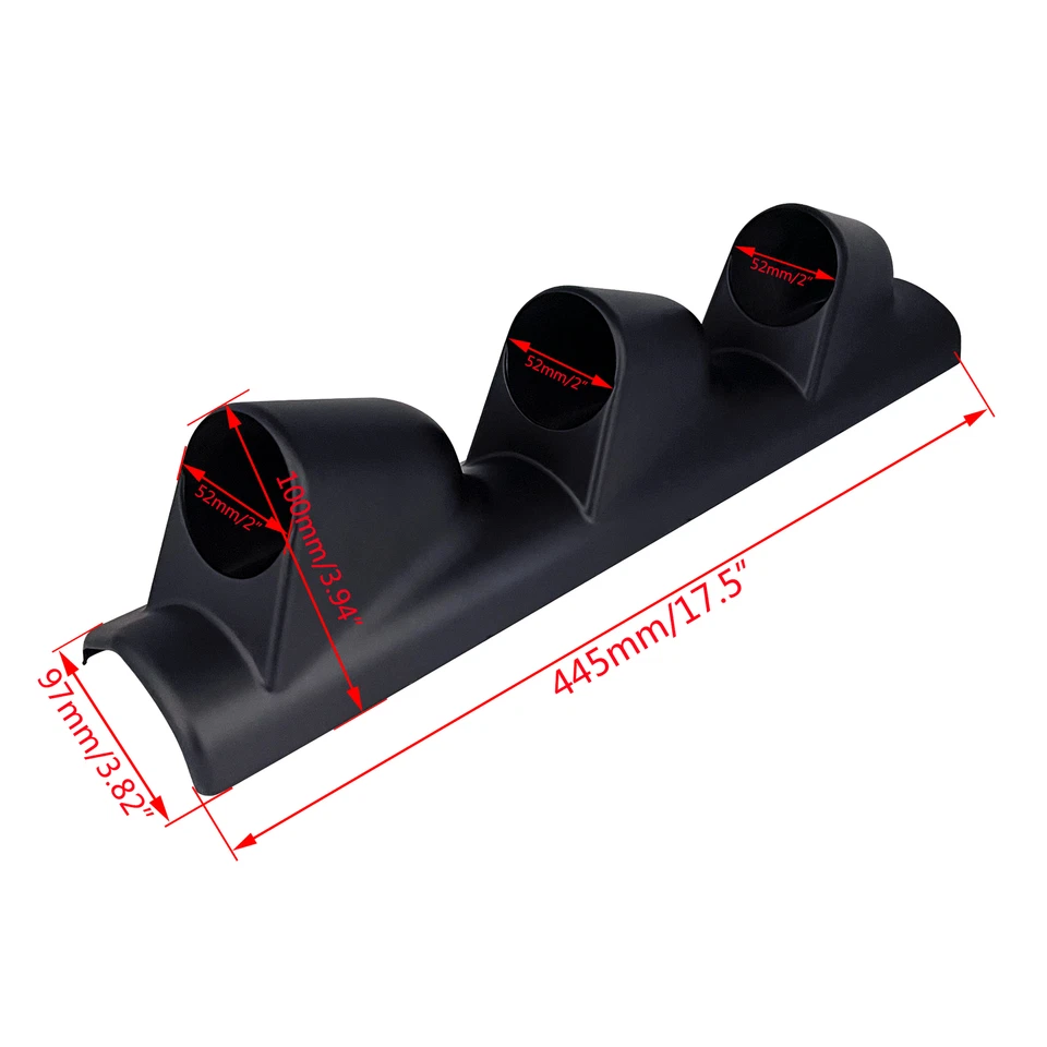 Universal Black 2" 52mm Triple 3 Hole Pillar Gauge Pod Holder Plastic - Image 2 of 4