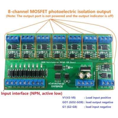 R4M8A08 6-25V 8I8O Multifunction MOSFET RS485 Modbus RTU 03 06 16 Function