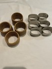 4 Woven Wicker Rattan Straw Boho Napkin Rings & 6 Hammered Metal Silver Tone