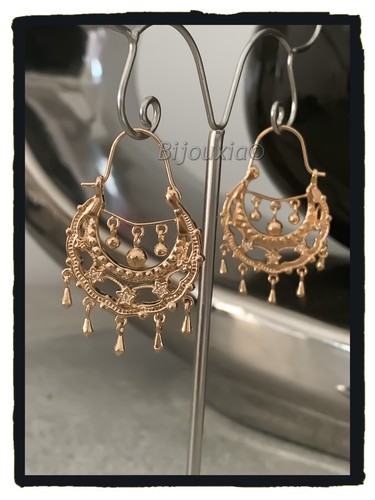Boucles D'oreilles Créoles Savoyardes zirconium Plaqué Or 18 carats Bijoux Femme - Imagen 5 de 8