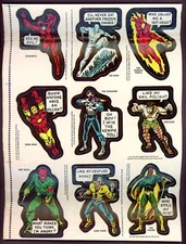 1976 Topps Marvel Super Heroes Uncut Sticker Panel, DAREDEVIL, IRON MAN, TORCH