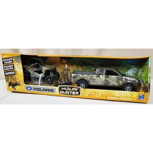New-Ray Polaris Wildlife Hunter Green Camo Truck, Trailer, UTV, Figure Play Set