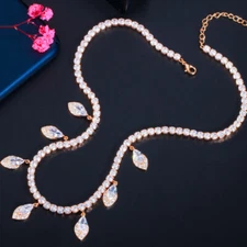 Yellow Gold Plated Marquise Charm Cubic Zircon Choker Necklace Costume Jewellery