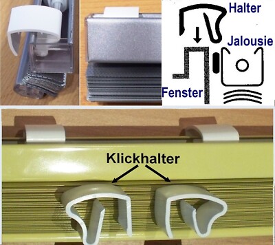 2 Klemmträger Jalousie Montage ohne zu bohren Aluminiumjalousie Klickhalter neu