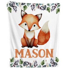 Fox Blanket - Personalized Fleece Throw, Woodland Theme Kids Baby Gift