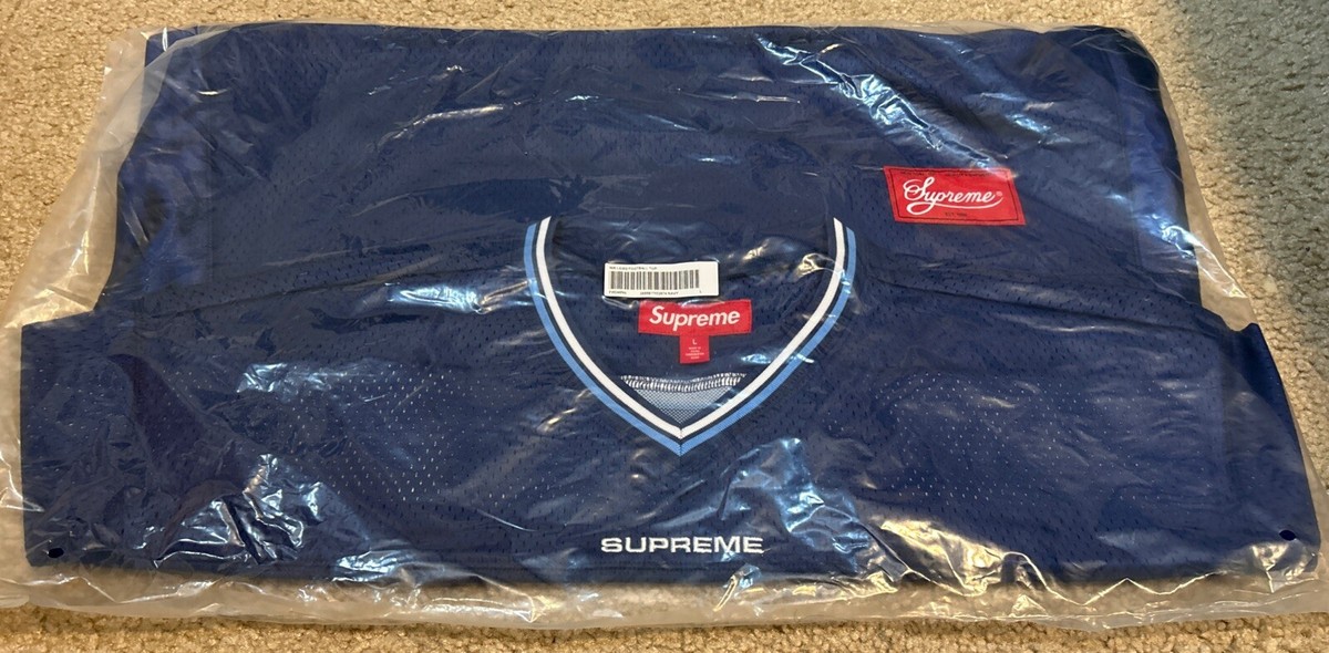 Supreme Jacquard Rib Logo Football Top Jersey Blue Size Supreme Jacquard Rib Logo Football Top Jersey Blue Size