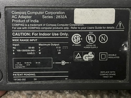 Compaq 17.5V 1.8A Ladekabel Netzteil Model: 2832A *original* - Bild 3 von 3