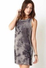 Forever 21 Gray Tie Dye Sleeveless Beaded Embellished Shift Tunic Dress Sz M