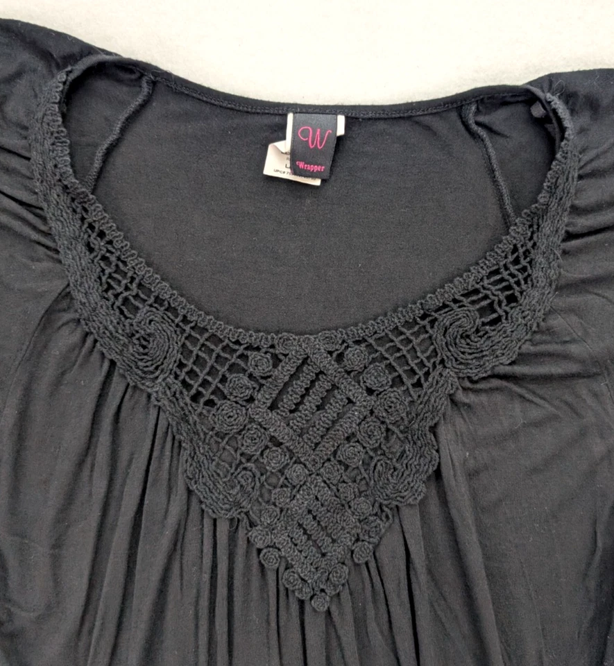 Top envolvente para mujer talla grande negro manga corta boho bandas parte inferior elástica Foto 3 de 4
