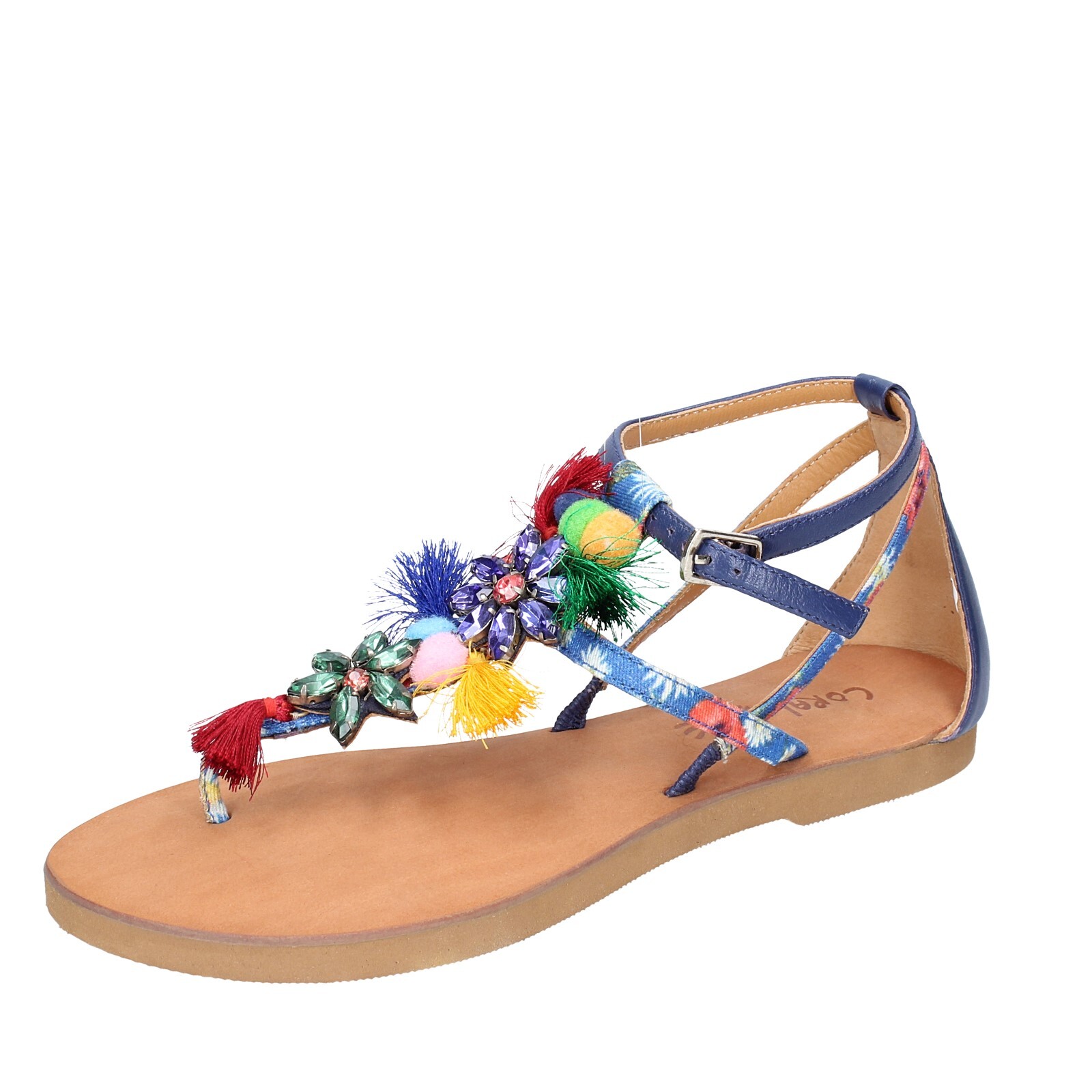 женские КОРАЛЛОВО-ГОЛУБЫЕ сандалии из текстиля blau leder EX326