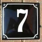 HOUSE NUMBER 7, CLASSIC ENAMEL SIGN. WHITE No.7 ON A BLACK BACKGROUND. 16x16cm.