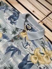 Tommy Bahama Blue Multicolor Floral Tropical Short Sleeve Polo Shirt Medium Men