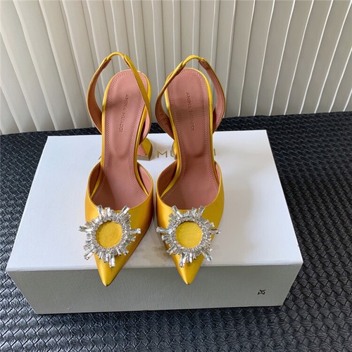 Amina Muaddi Sunflower Rhinestone Silk Pointed Heels, Wedding Banquet Sandals - Picture 8 of 27