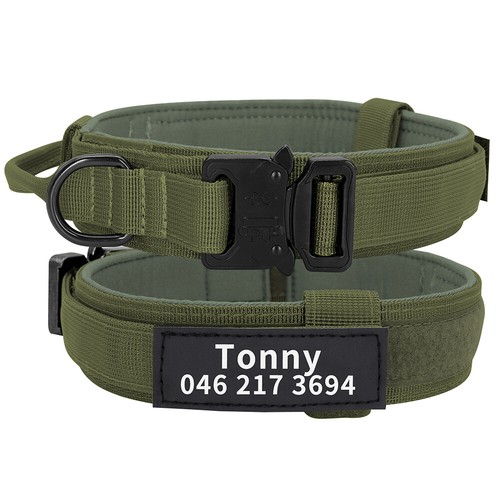 Collar táctico personalizado para perro con nombre mango de control de parche personalizado nailon XL - Imagen 15 de 16