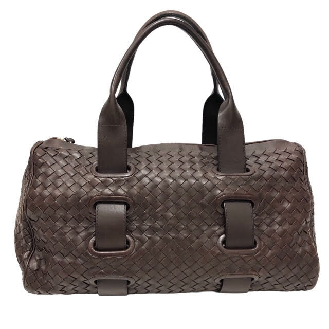【関税&送料込】Bottega Veneta Dark Brown Leather Intrecciat Bottega Veneta Intrecciato Duffle Bag Leather Handbag Brown