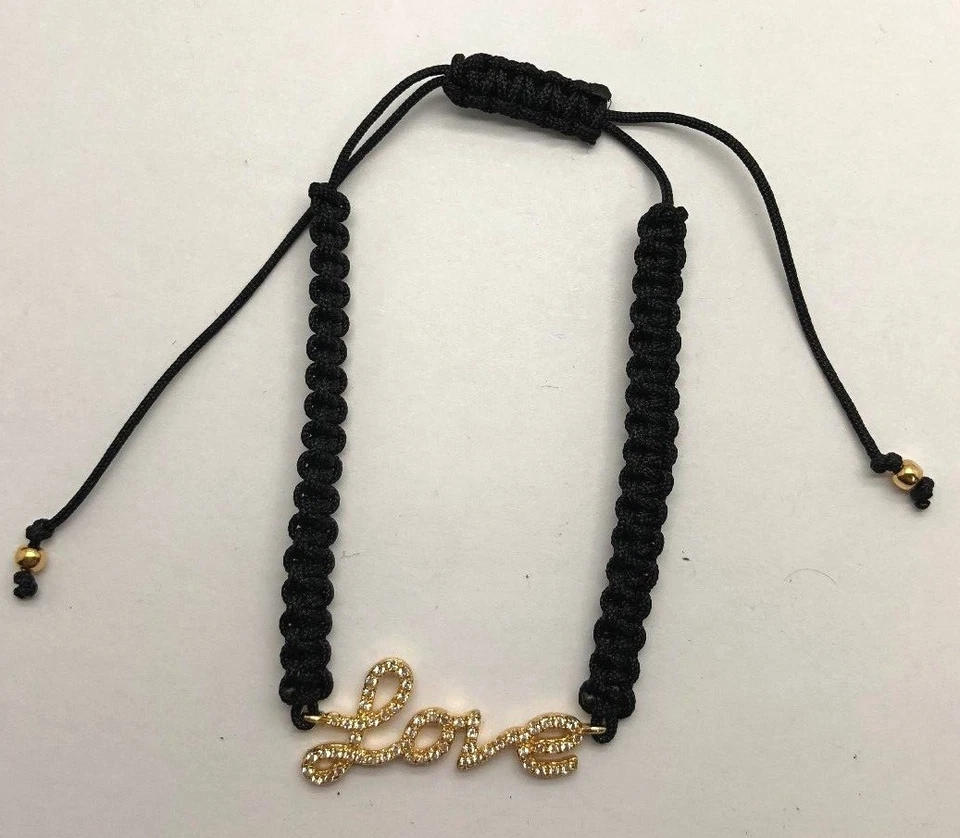 Pulsera de cuerda ajustable Yours By Loren plata esterlina circonita pavé amor Foto 2 de 2