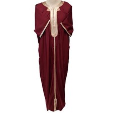 Men Moroccan Maroon Short Sleeves Thobe Jubba Kandora Dishdasha