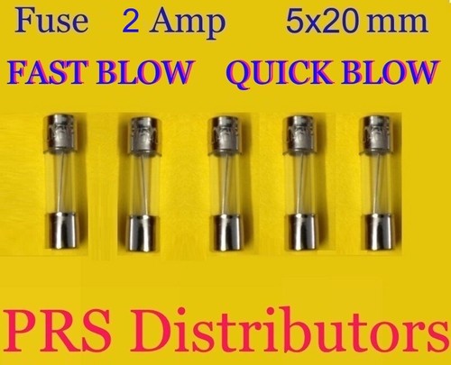 Fusibile 2A 250V 5X20mm FAST BLOW QUICK BLOW fusibile vetro 2 Amp 5 pezzi VENDITORE USA - Foto 3 di 3