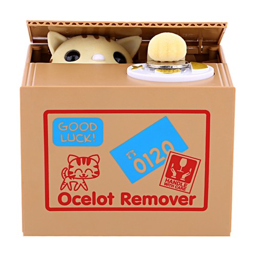 Cute Stealing Coin Money Yellow Cat Bank Saving Box Kid Xmas Gift Easy Use NEW - Picture 8 of 12