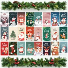 Assorted Christmas Greeting Cards with Envelopes and Stickers - 24 Pack