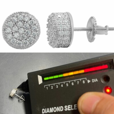 Real 925 Silver Round Earrings 2.6Ct Moissanite Passes Tester Men Studs