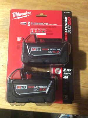 Milwaukee M18 REDLITHIUM XC5.0 18V 5Ah Extended Capacity Battery 2-Pack...