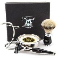 Classic Men's Shaving Kit With Best Hair Brush  Bear Remove Razor Black Handle