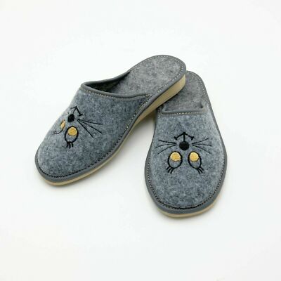Damen Filzhausschuhe mit Katze Augen Filzpantoffel Filzhausschuhe